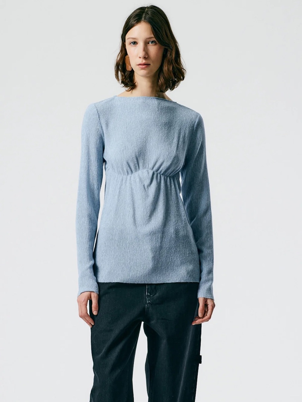 Tibi Sage Crinkle Lyocell Boatneck Shirt - Picture 4 of 9